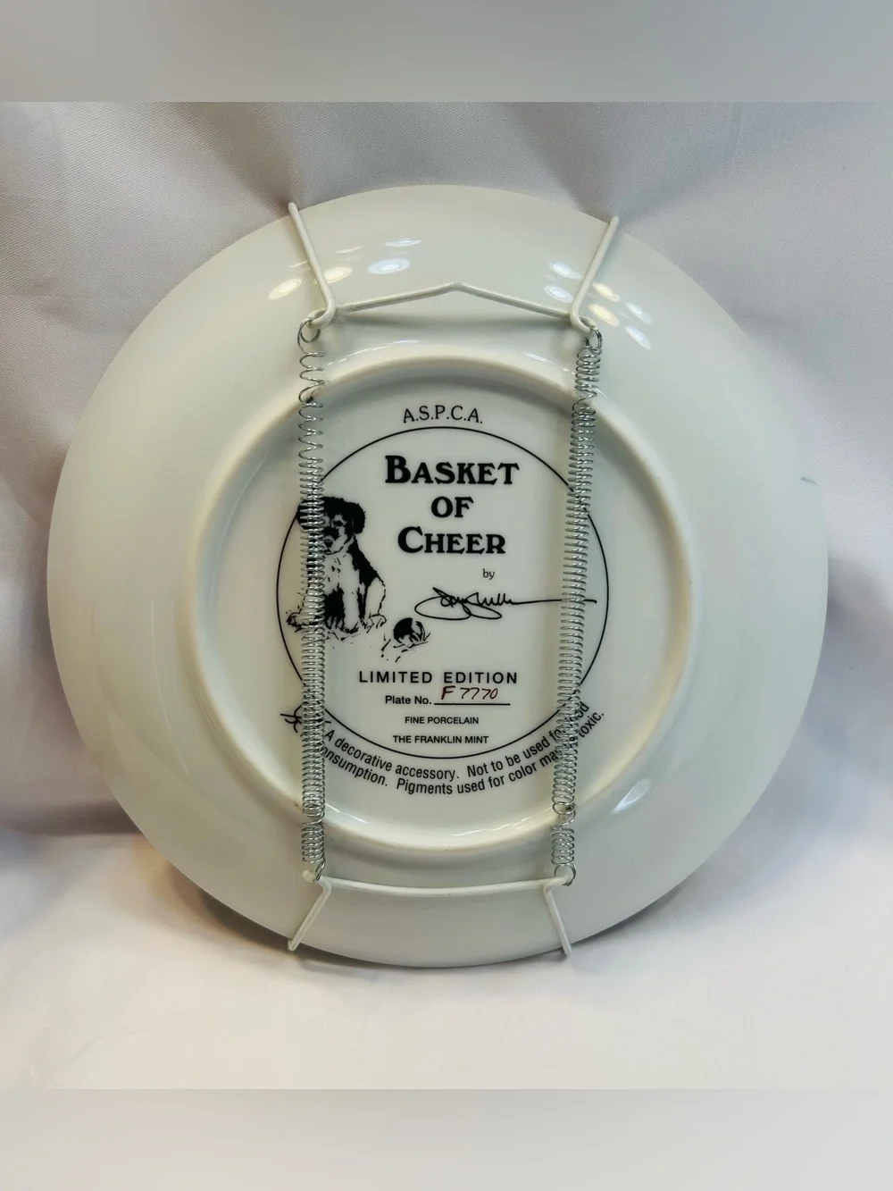 Franklin Mint Vintage Plate “Basket of Cheers” with signature and serial number